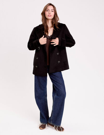 Caban col tailleur manches longues noir femme