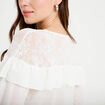 Blouse col v manches longues dentelle ecru femme