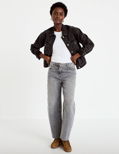 Jean barrel cropped taille standard denim gris femme