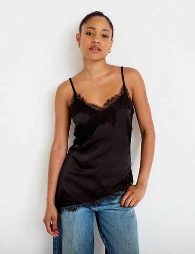 D&eacute;bardeur ajust&eacute; d&eacute;collet&eacute; dentelle noir femme