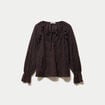 Blouse droite manches longues col rond marron fonc&eacute; femme