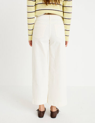 Pantalon taille haute velours ecru femme