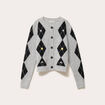 Gilet broderie col rond manches longues gris clair femme