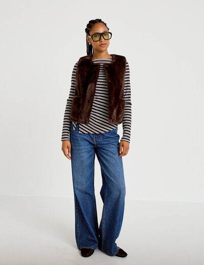 Gilet r&eacute;versible sans manches marron fonc&eacute; femme
