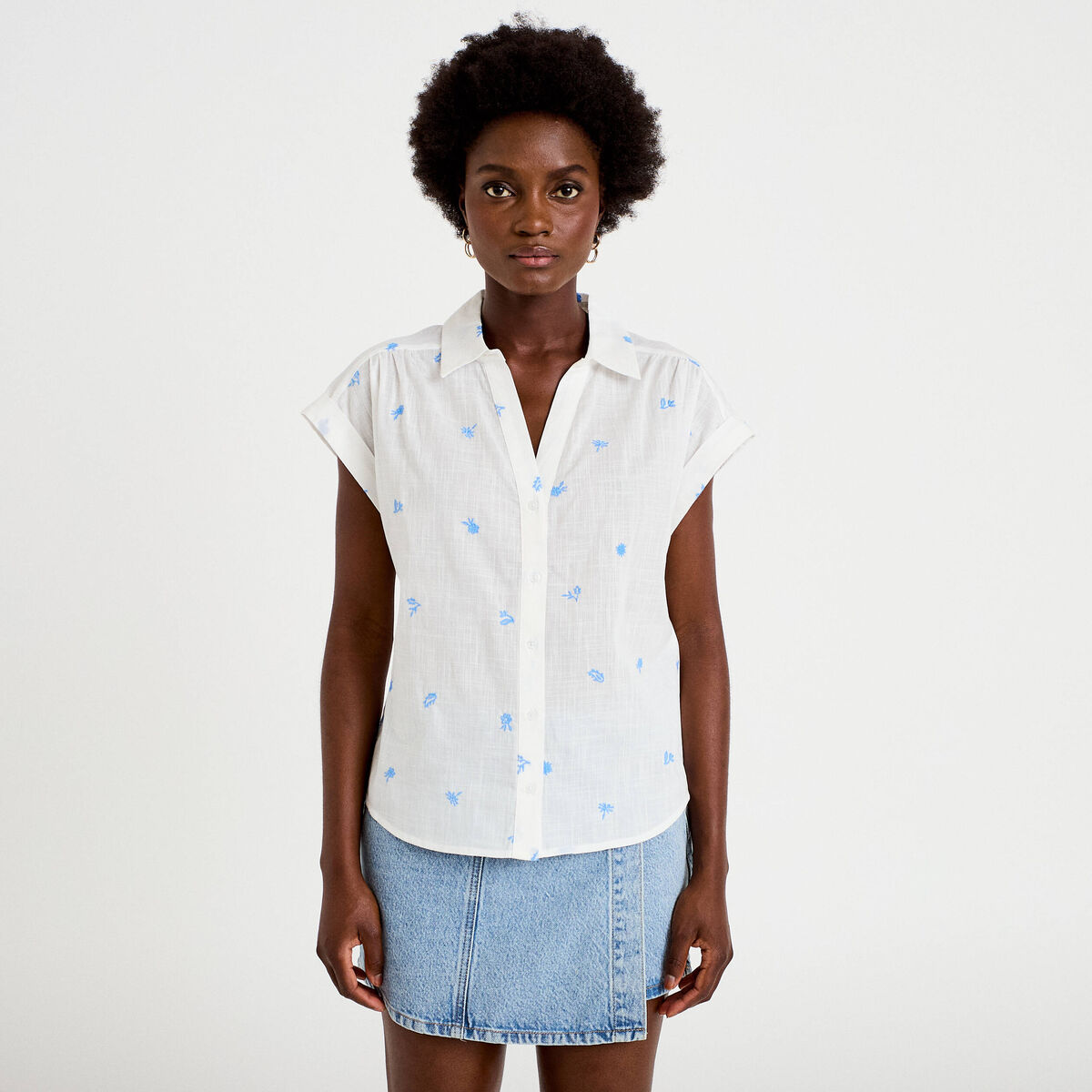 Blouse droite sans manches col rond blanc femme