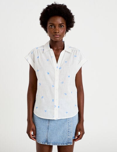 Blouse droite sans manches col rond blanc femme