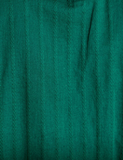 Blouse broderie col v manches 3/4 vert fonc&eacute; femme