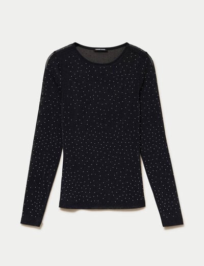 T-shirt ajust&eacute; col rond manches longues noir femme