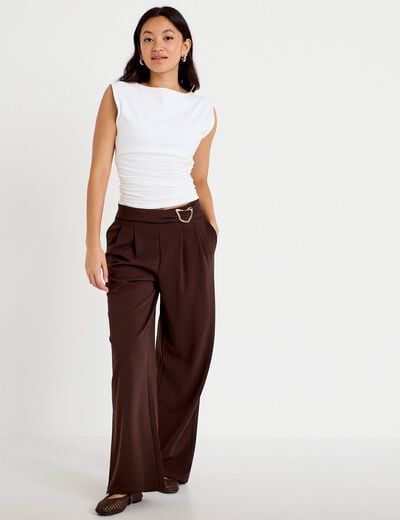Pantalon bootcut avec ceinture marron fonc&eacute; femme
