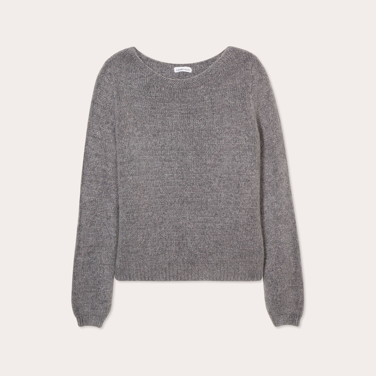 Pull fils m&eacute;tallis&eacute;s col bateau gris fonc&eacute; femme