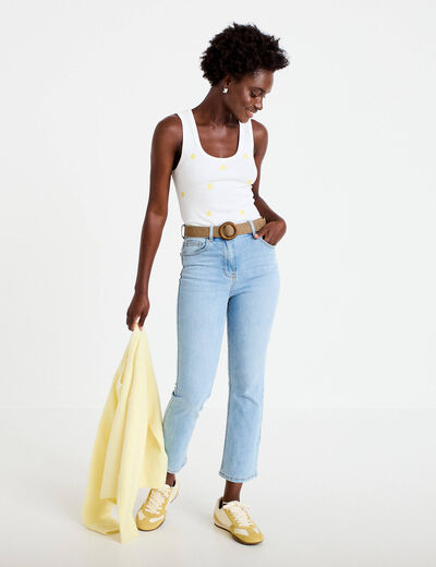 Jean bootcut cropped taille haute denim triple stone femme