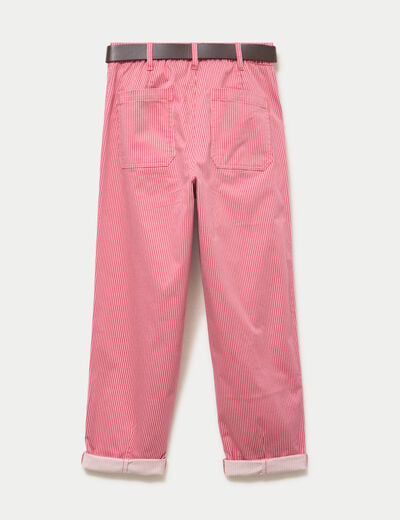 Pantalon chino 7/8&egrave;me taille &eacute;lastiqu&eacute;e rose framboise femme