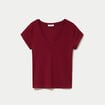 T-shirt ajust&eacute; col v manches courtes rouge femme