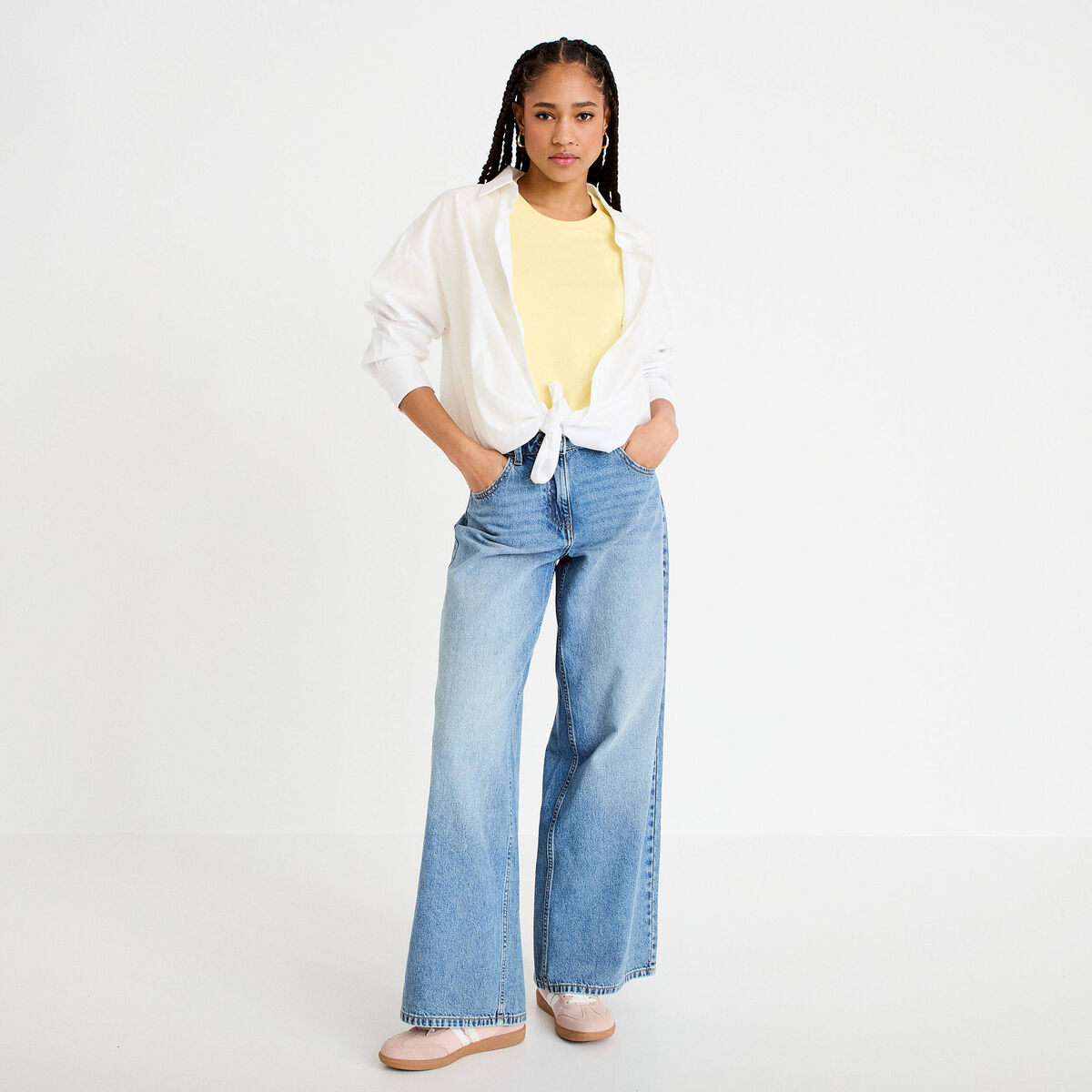 T-shirt col rond manches courtes jaune pastel femme
