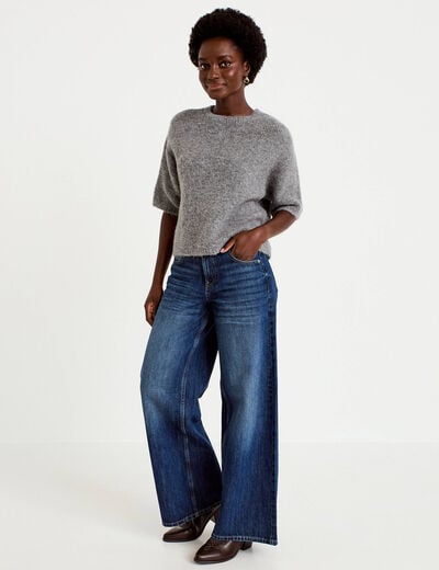 Pull manches courtes gris femme