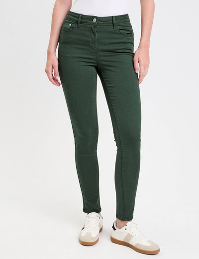 Jeans slim 5 poches vert fonc&eacute; femme
