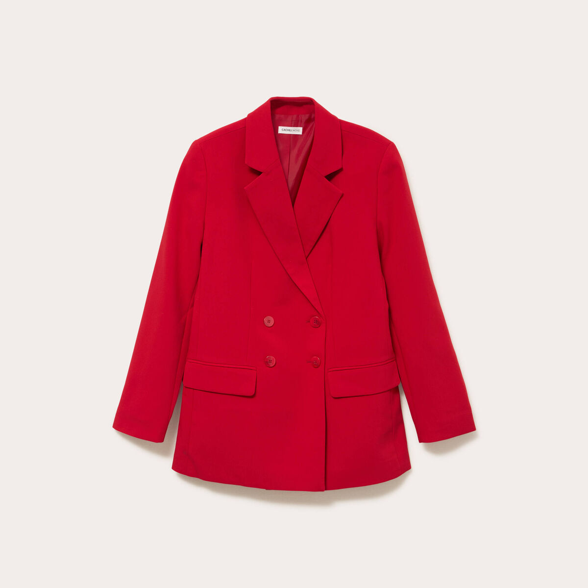 Blazer col tailleur manches longues rouge femme