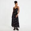 Robe longue &eacute;vas&eacute;e col v dentelle noir femme