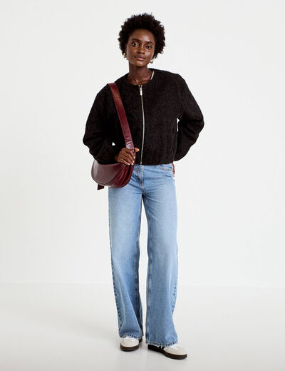 Veste cropped bas resserr&eacute; noir femme