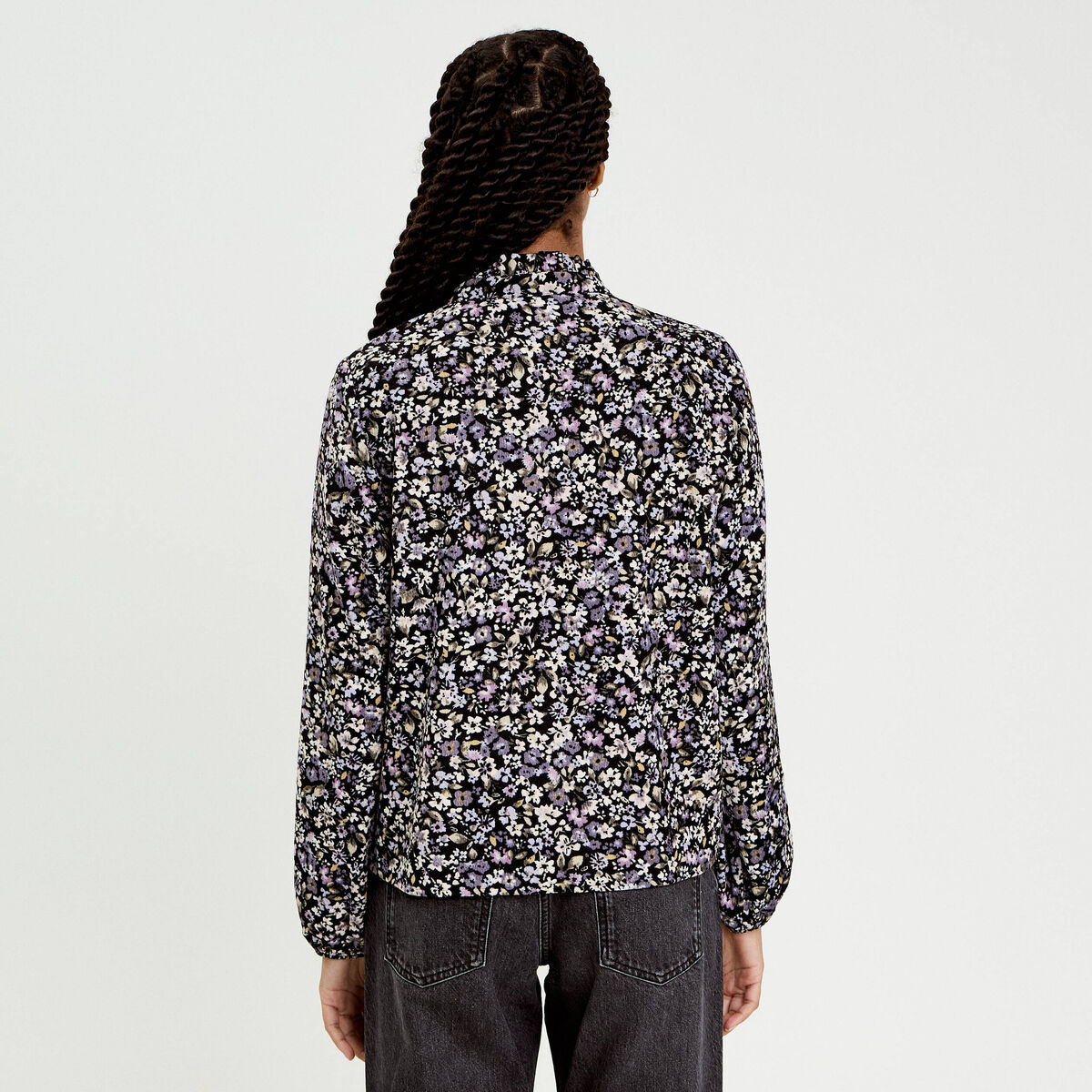 Blouse droite courte manches longues noir femme