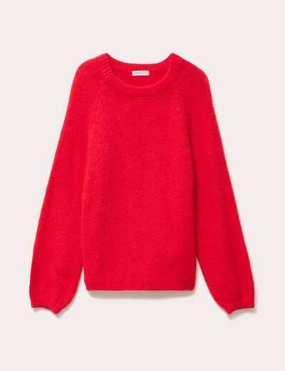 Pull ample col rond manches longues rouge femme