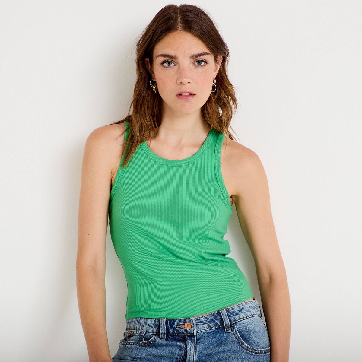D&eacute;bardeur c&ocirc;tel&eacute; avec brassi&egrave;re int&eacute;gr&eacute;e vert femme