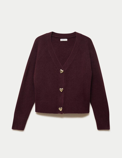 Gilet boutons coeur prune femme