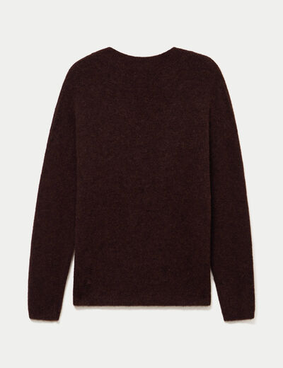 Pull col v manches longues marron fonc&eacute; femme