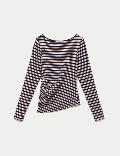 Top ajust&eacute; manches longues col rond marron femme