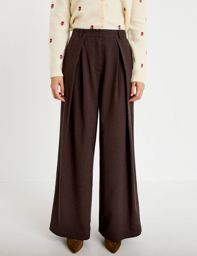 Pantalon bootcut taille haute chin&eacute; marron femme
