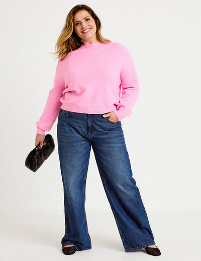 Pull col rond rose femme