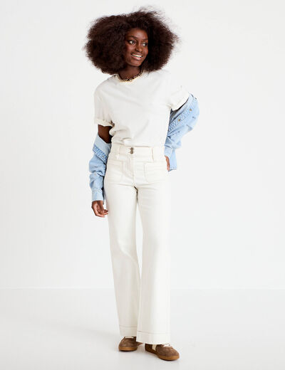 Jean bootcut taille haute denim blanc femme