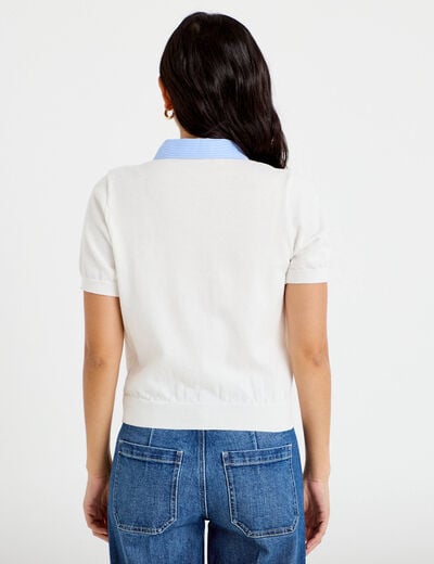 Polo col chemise manches courtes blanc femme