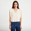 T-shirt sans manches col v brod&eacute; ecru femme