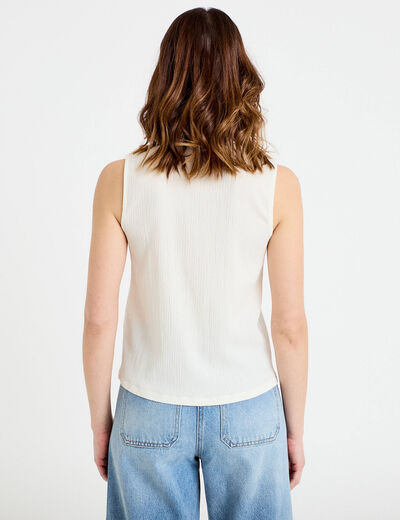 Blouse sans manches col v ecru femme