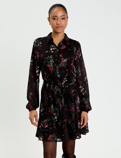Robe &eacute;vas&eacute;e col chemise noir femme