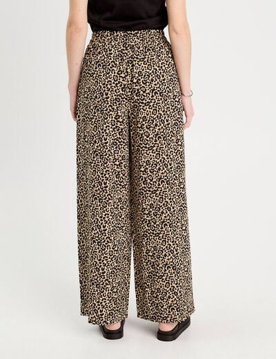 Pantalon large fluide beige femme