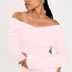 Pull ajust&eacute; col bardot manches longues rose clair femme