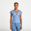 T-shirt ajust&eacute; court d&eacute;collet&eacute; dentelle bleu femme
