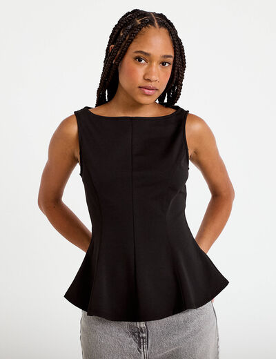 Top p&eacute;plum sans manches col rond noir femme