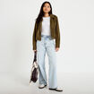 Jeans wide leg taille haute denim bleach femme