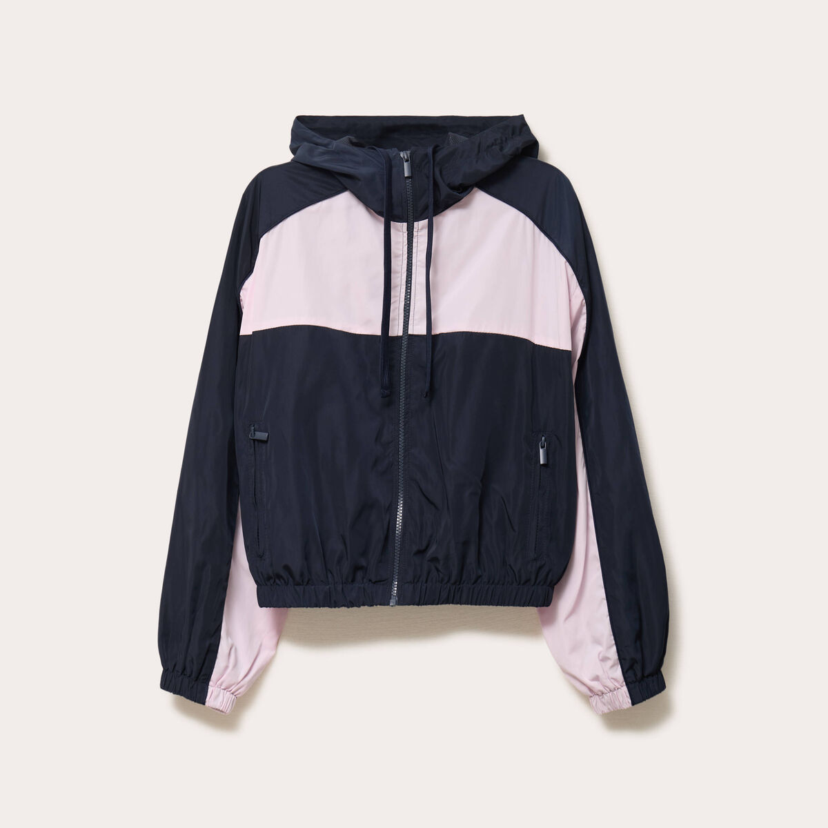 Veste cropped &agrave; capuche bas resserr&eacute; bleu marine femme