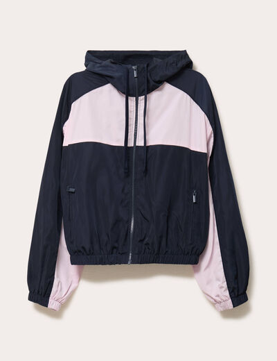 Veste cropped &agrave; capuche bas resserr&eacute; bleu marine femme
