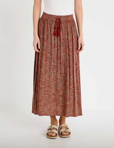 Jupe longue fluide rouge fonc&eacute; femme