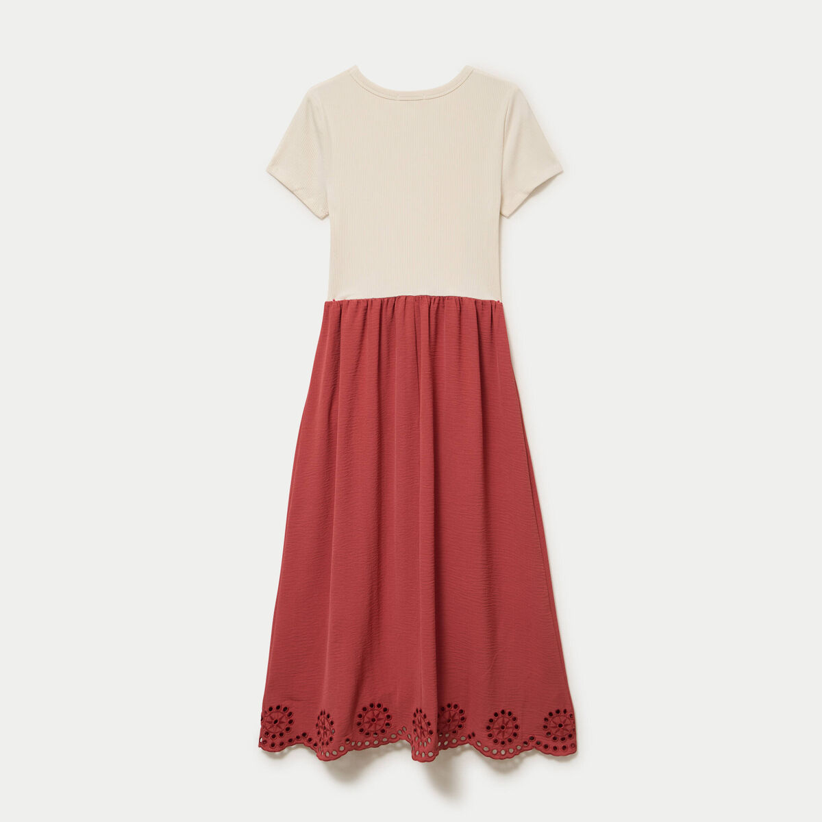 Robe longue &eacute;vas&eacute;e bi-mati&egrave;re brod&eacute;e vieux rose femme