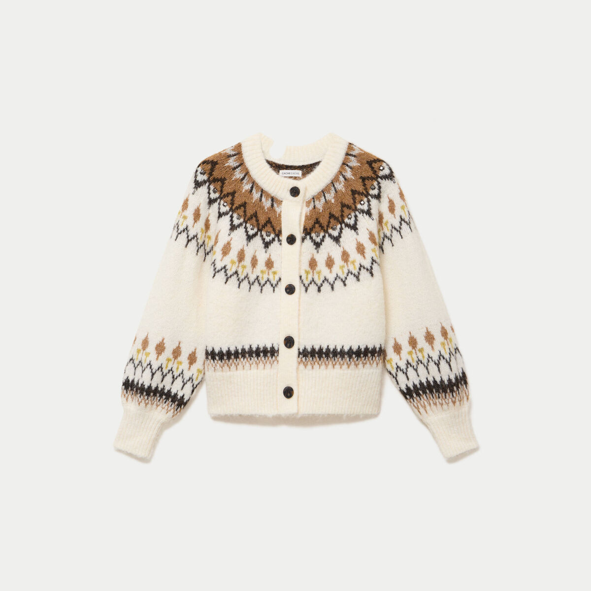 Gilet col rond manches longues ivoire femme
