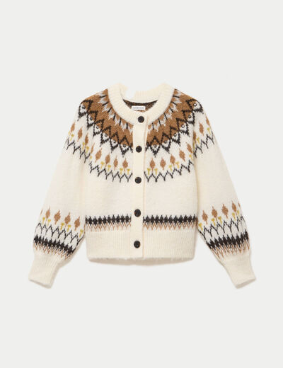 Gilet col rond manches longues ivoire femme
