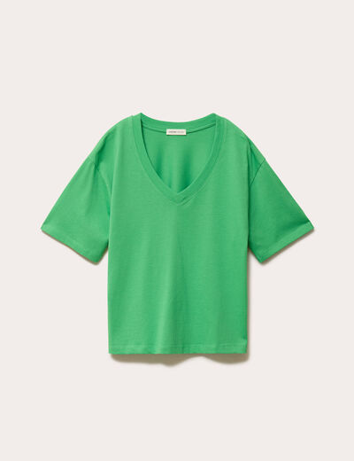 T-shirt col v manches courtes vert femme