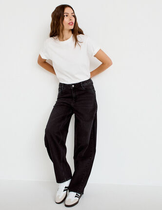 Jean barrel taille haute denim noir femme