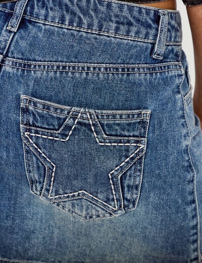 Jupe-short droite en jean denim double stone femme